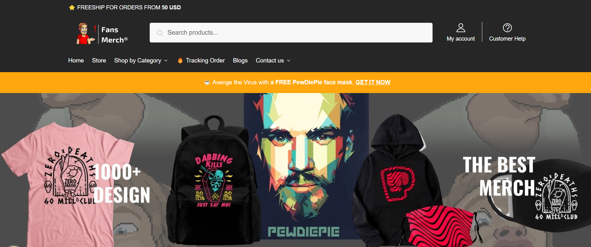 A snapshot of PewDiePie's merch store