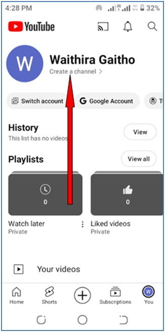 Make a YouTube Channel on Android Phone - Step 2