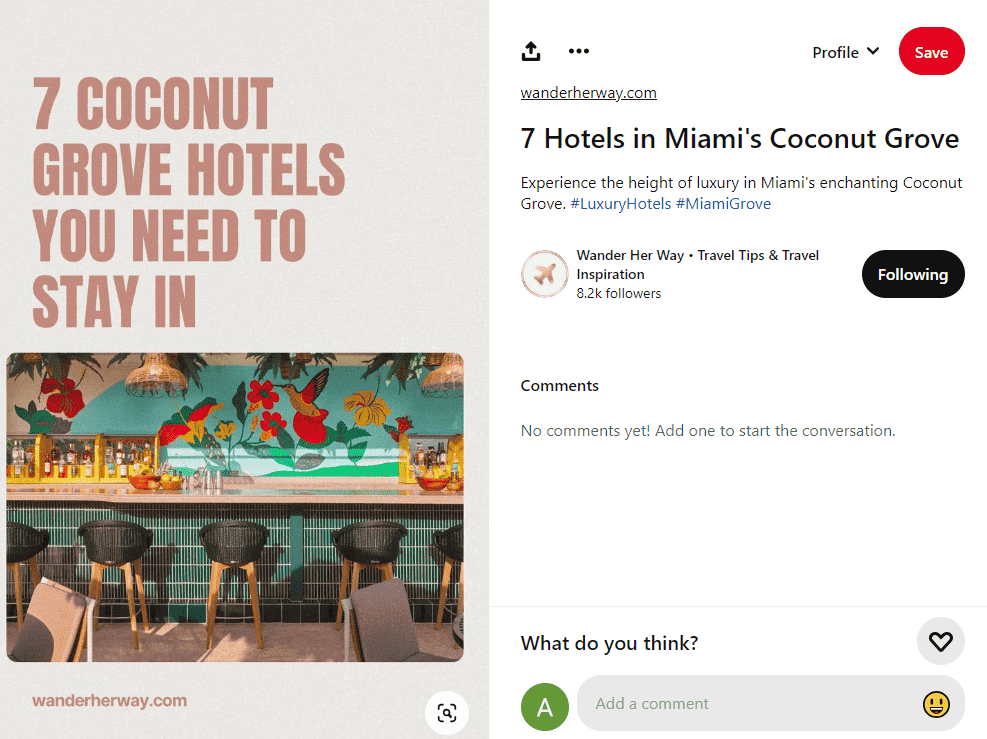 A snapshot of hotel reviews on Pinterest