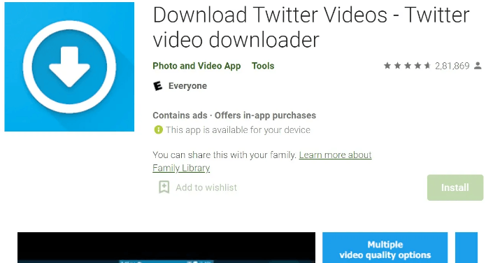 A snapshot of Download Twitter Videos app