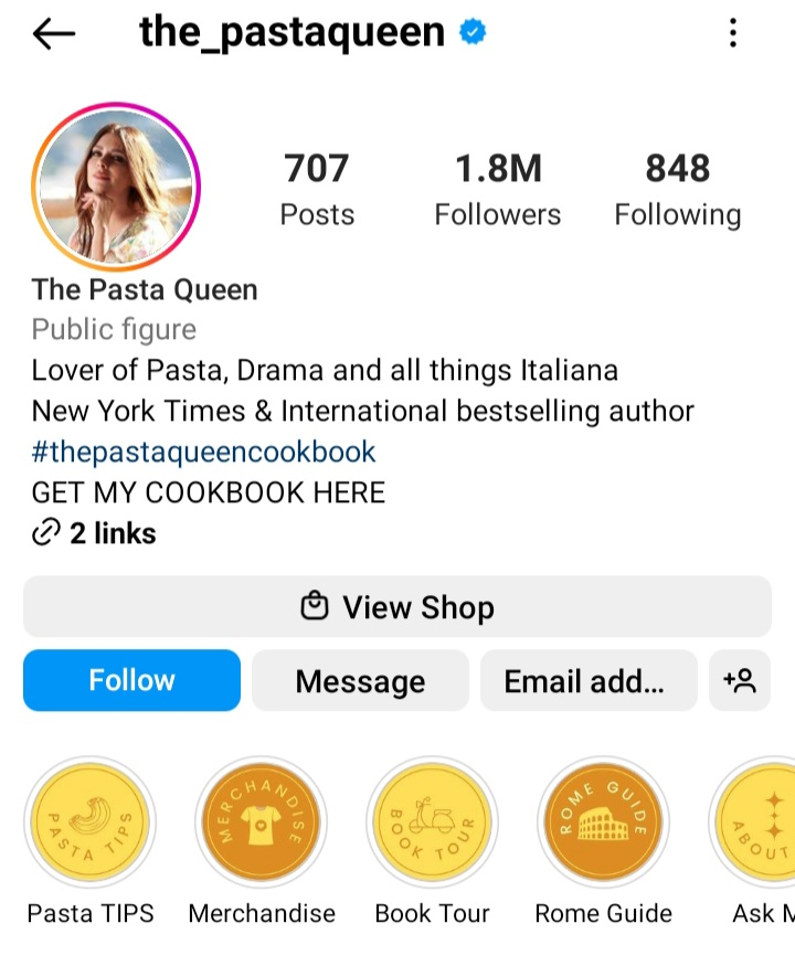 A snapshot of an Instagram profile