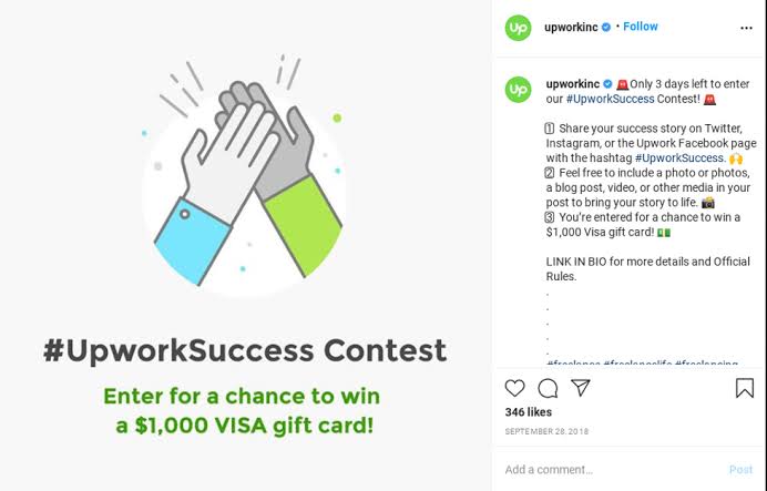 A snapshot of Upwork's Instagram link in bio