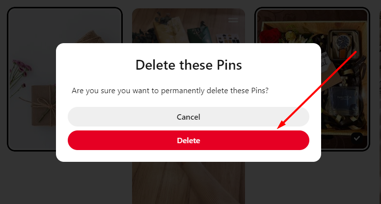 delete pins confirmation - visual 