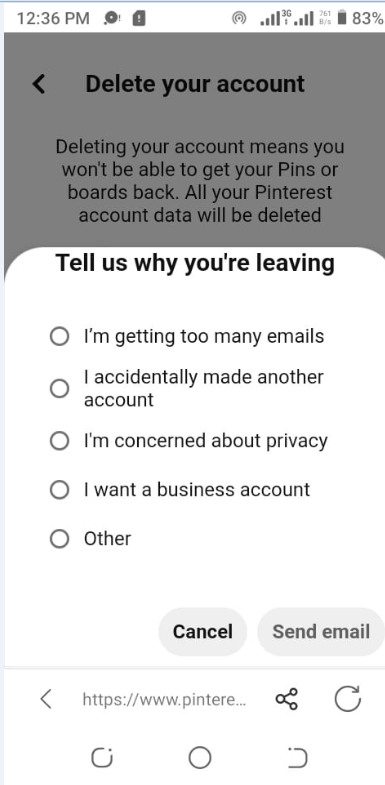 Delete Pinterest Account on Mobile - Step 7 (b)