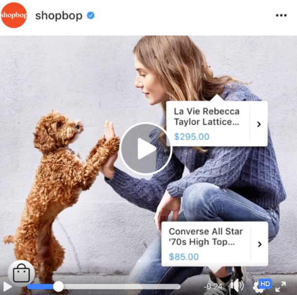 A snapshot of Shopbop using the tags feature on Instagram