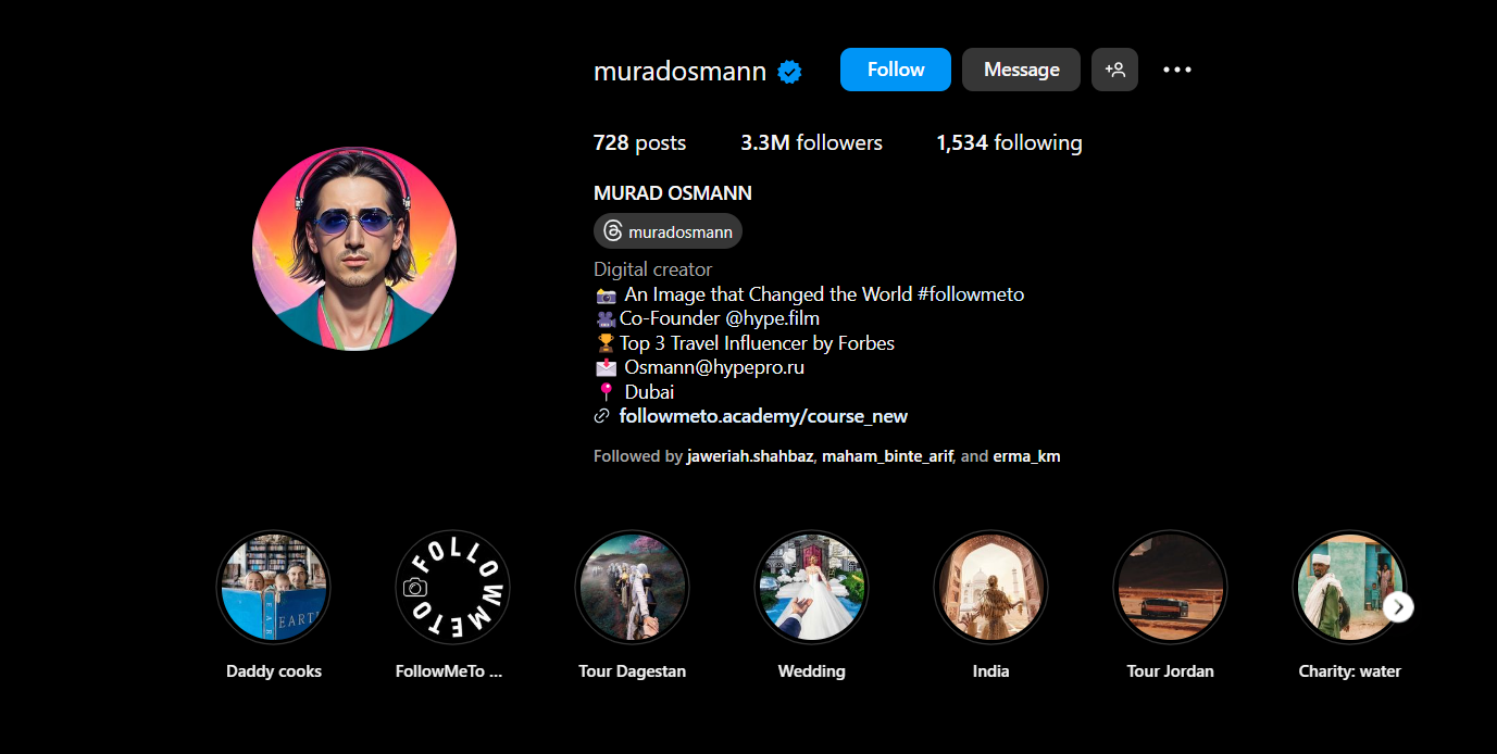 A snapshot of an Instagram profile