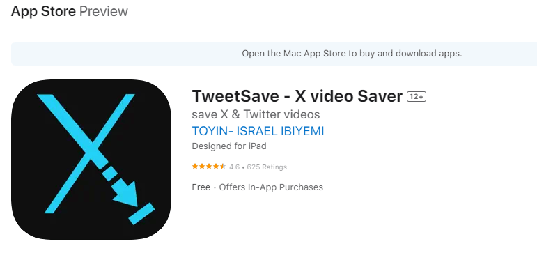 A snapshot of TweetSave app