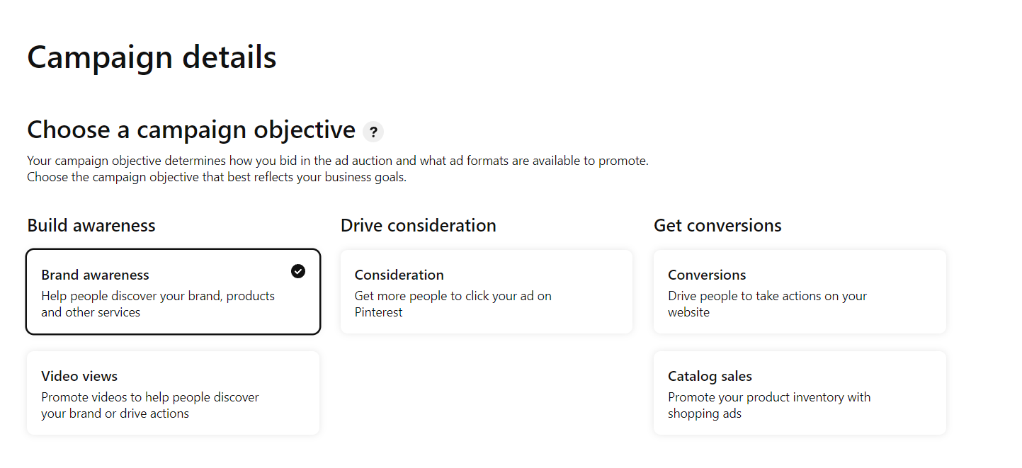 Pinterest ad campaign objectives
