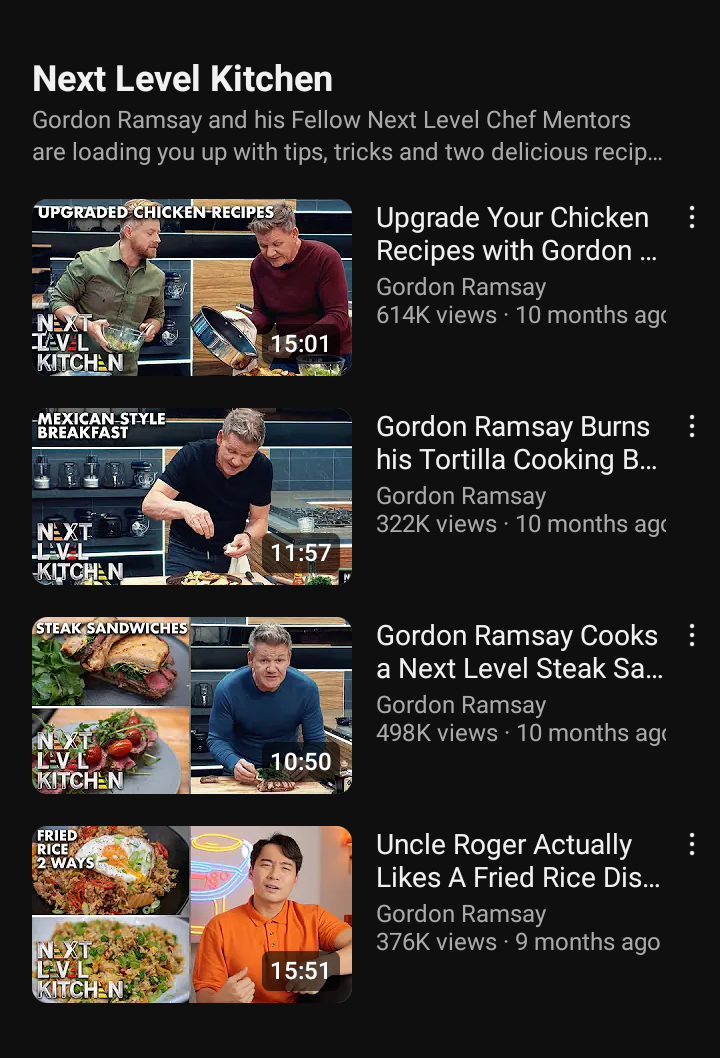 A snapshot of a YouTube channel with attractive thumbnails