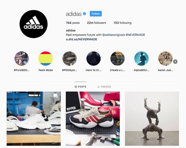 A snapshot of Adidas' shop on Instagram