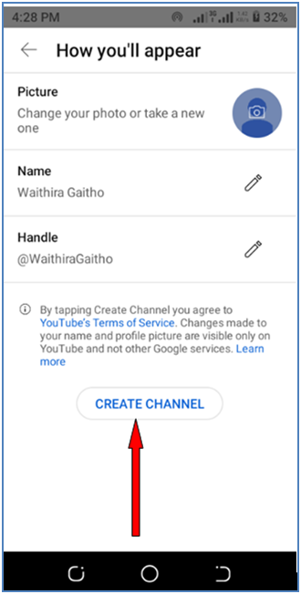 Make a YouTube Channel on Android Phone - Step 5