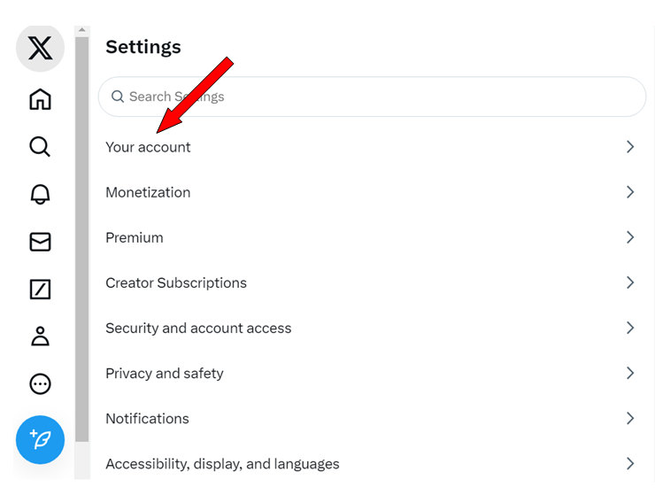 Visual of 'your account' option