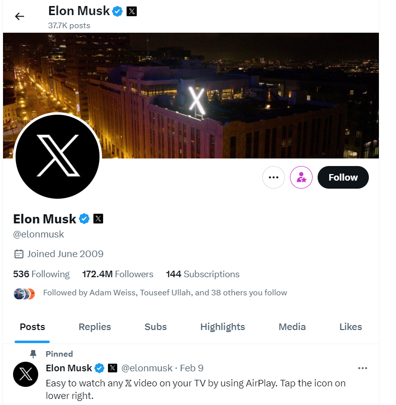 X profile - Elon musk 