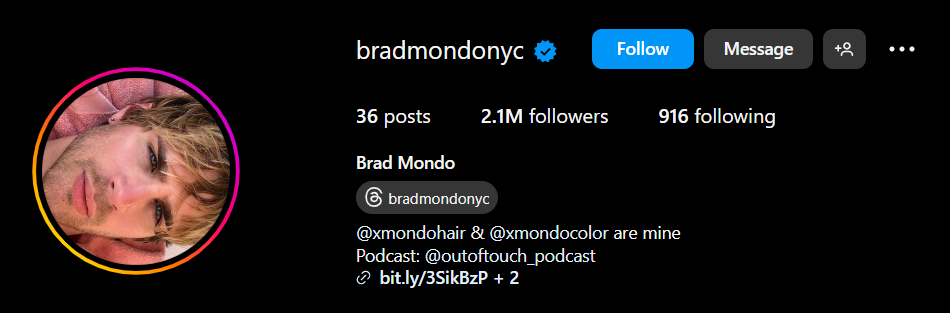 A snapshot of @bradmondonyc's Instagram profile