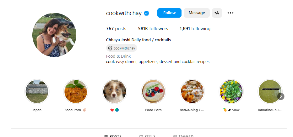 A snapshot of Instagram profile