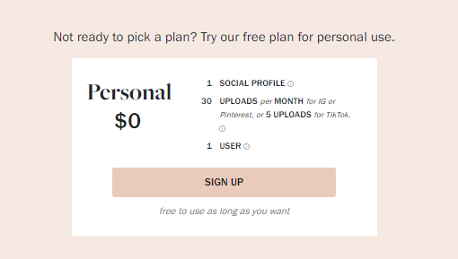 A snapshot of Planoly's free plan