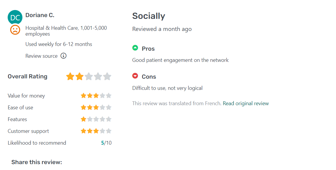 A snapshot of Social Pilot reviews on complicated user interface.