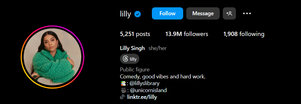 A snapshot of @Lilly's Instagram profile