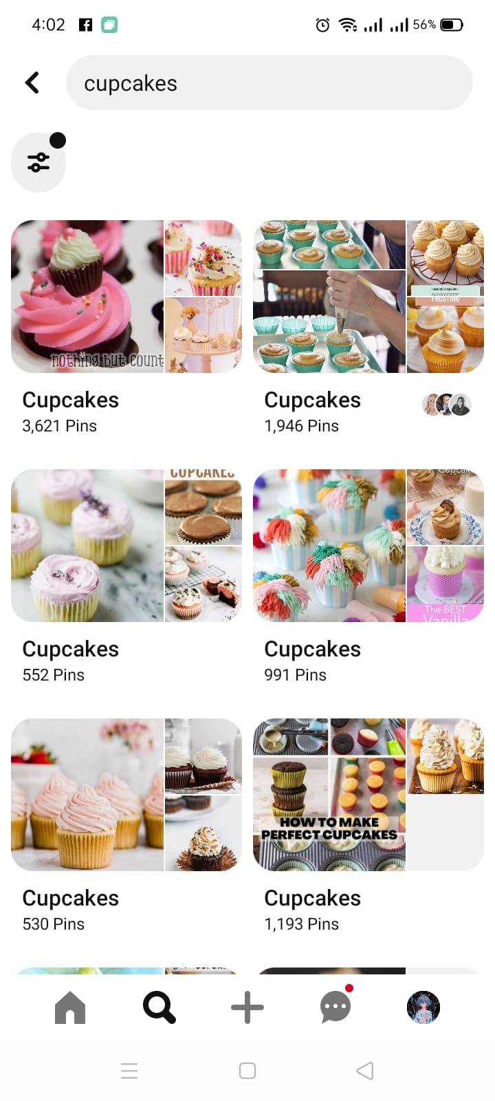 A snapshot of Pinterest boards