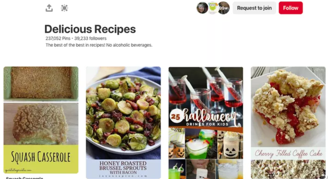 A snapshot of Pinterest board