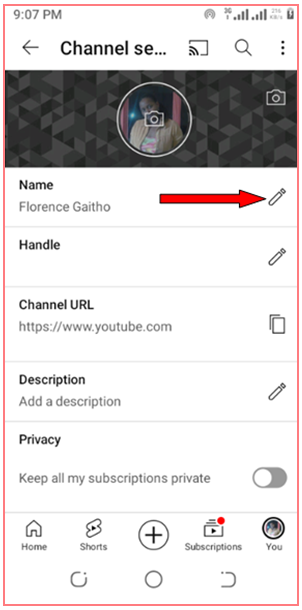 How to change youtube channel name on android