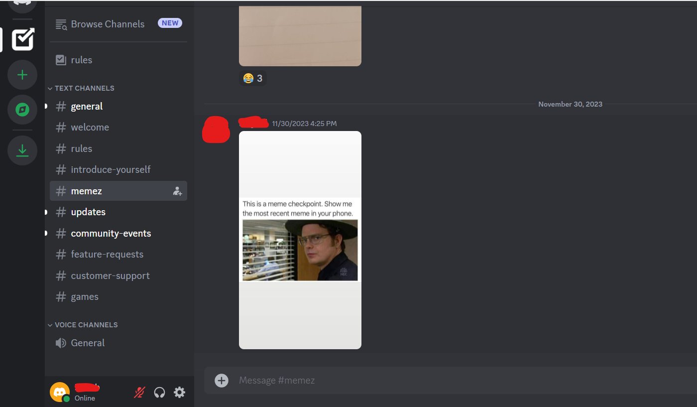 A snapshot of channels on Discord