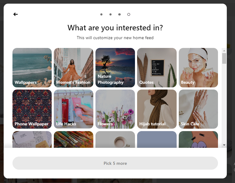 A snapshot of Pinterest