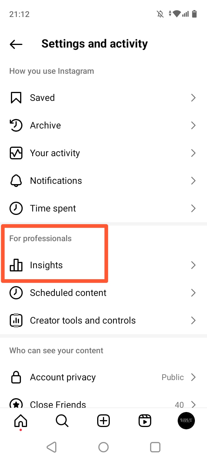 Insights option