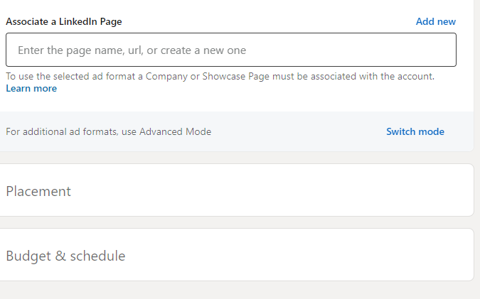 A snapshot of ad placement and scheduling options in LinkedIn Campaign Manager