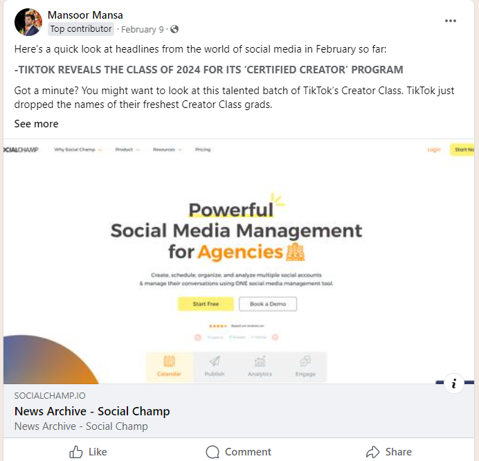 A snapshot of Social Champ's community 