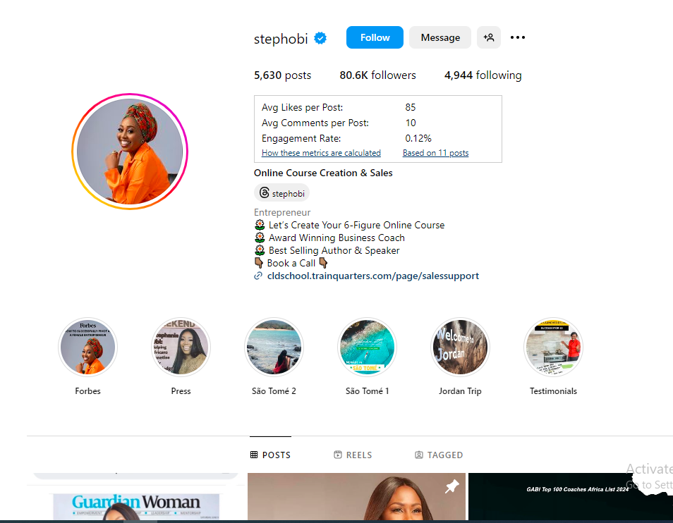 A snapshot of an online course business on Instagram