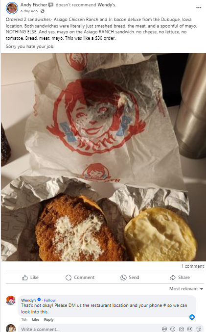 A snapshot of crisis management on social media by Wendy's