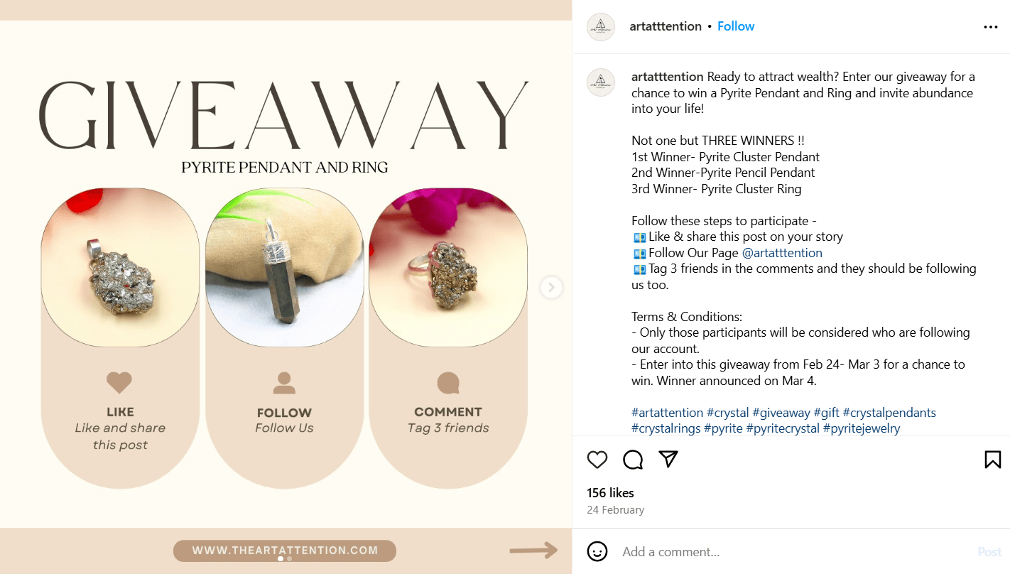 Example of Giveaway Contest on Instagram