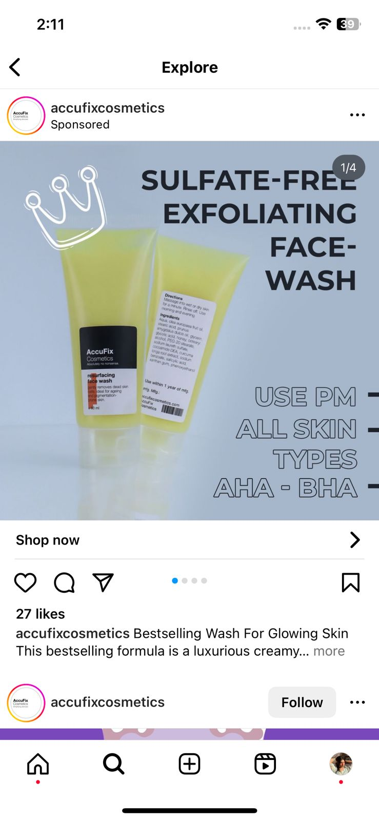 A snapshot of an ad on Instagram