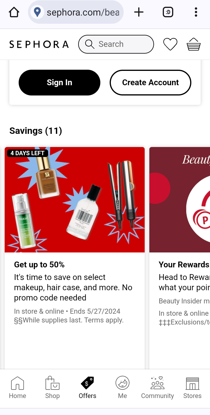 A snapshot of a flash sale by Sephora