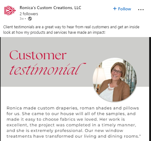 LinkedIn carousel with customer testimonials 