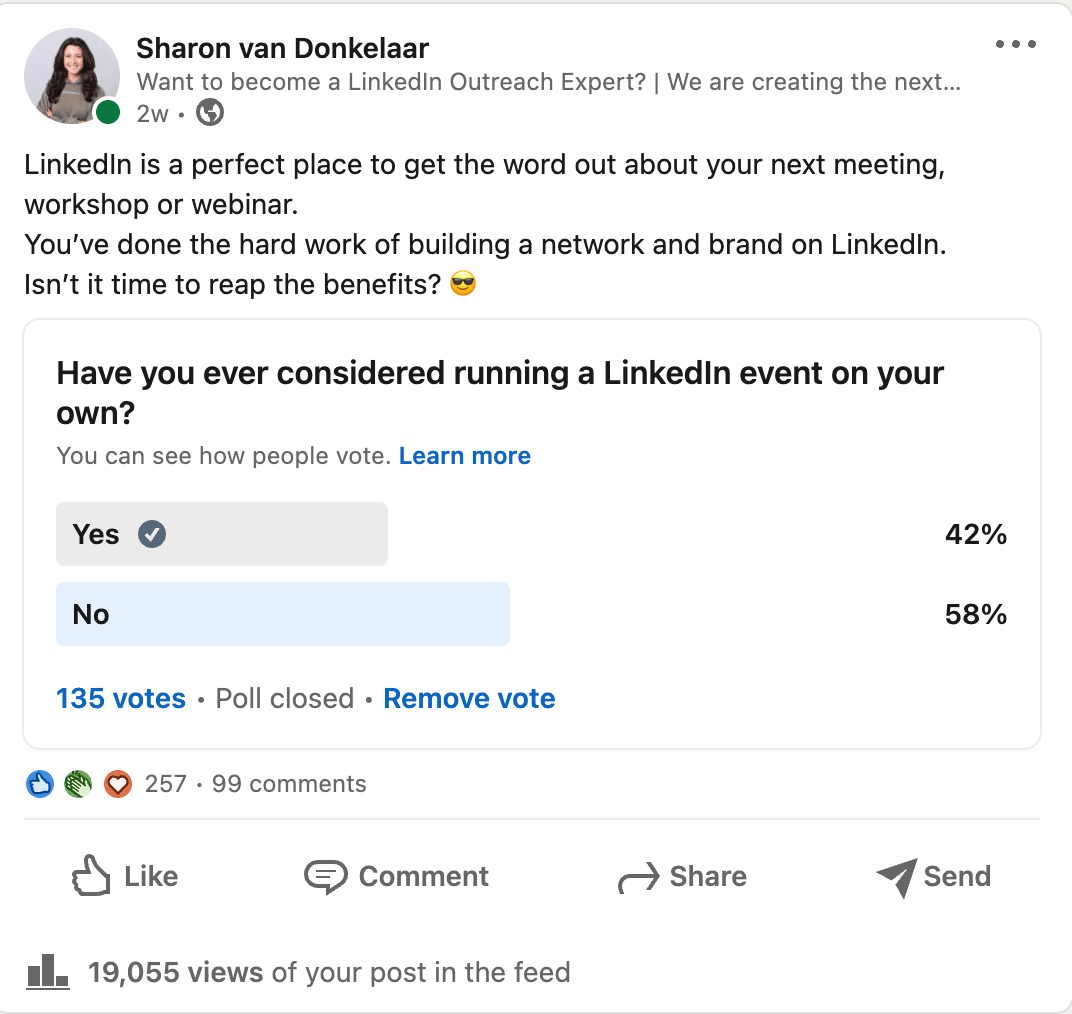 A poll on LinkedIn by Sharon van Donkelaar (LinkedIn user)