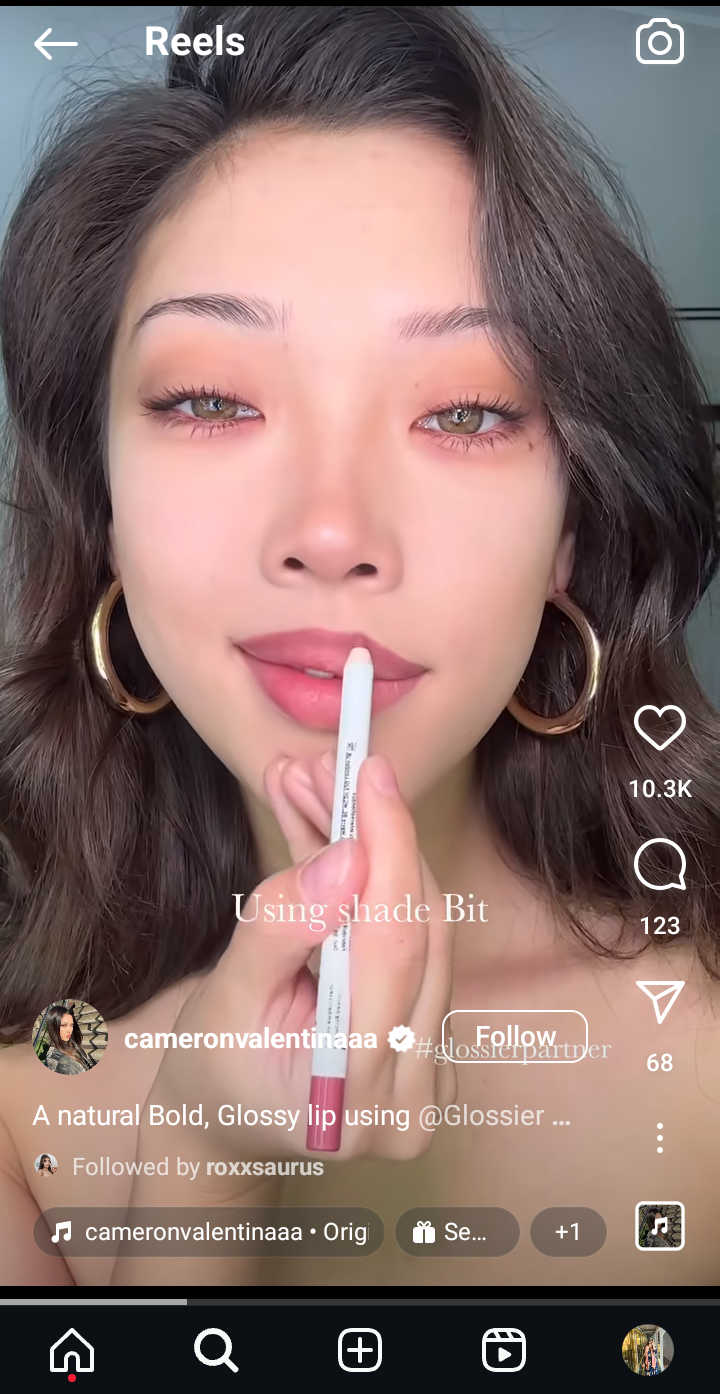 An example of user-generated content for Glossier on Instagram