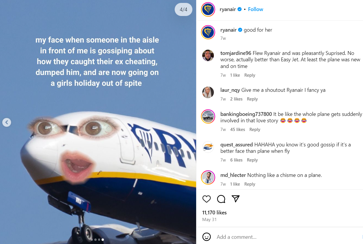 Ryan Air's use of memes on Instagram