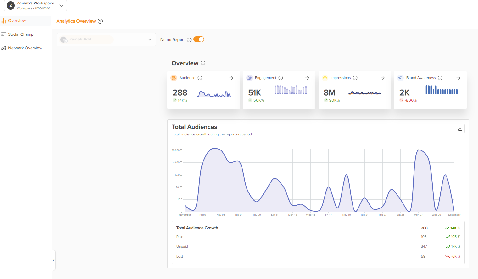 Social Champ's Analytics dashboard