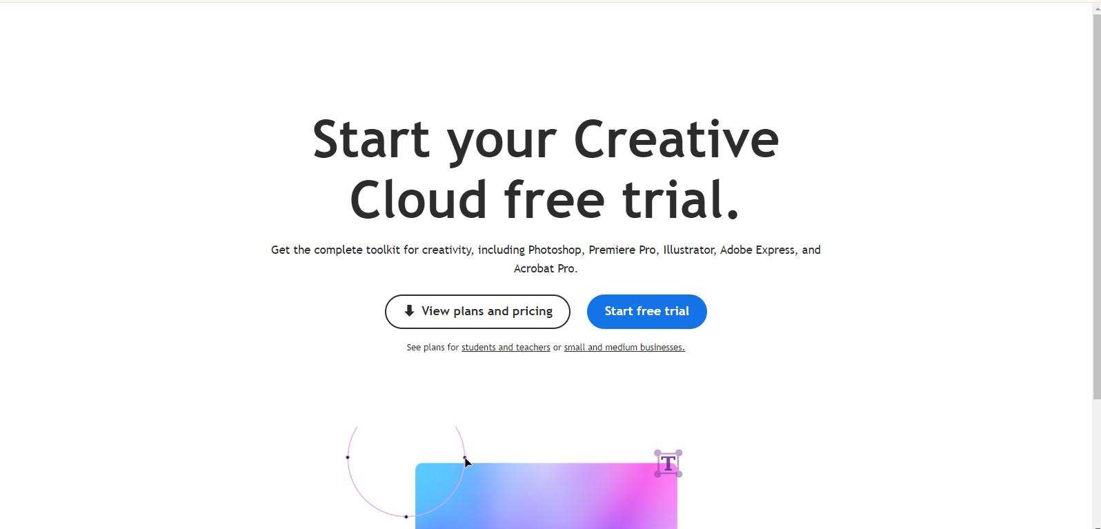 Adobe Creative Cloud's homepage