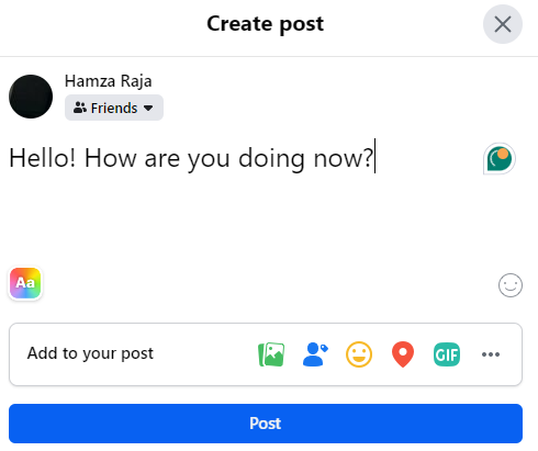 creating a post on Facebook