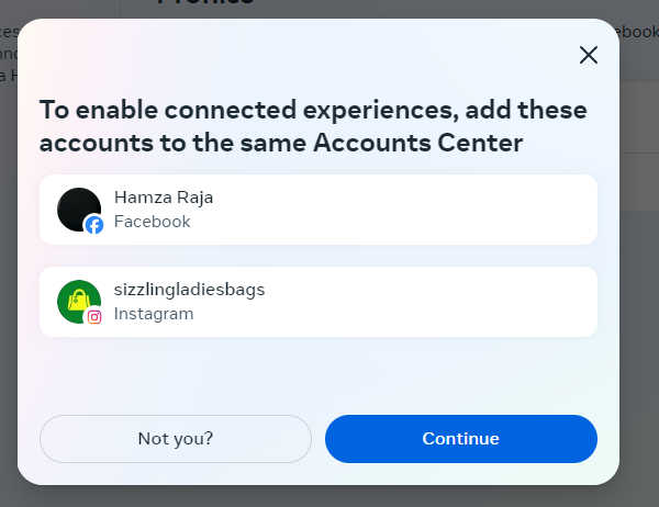 linked Instagram profile to Facebook