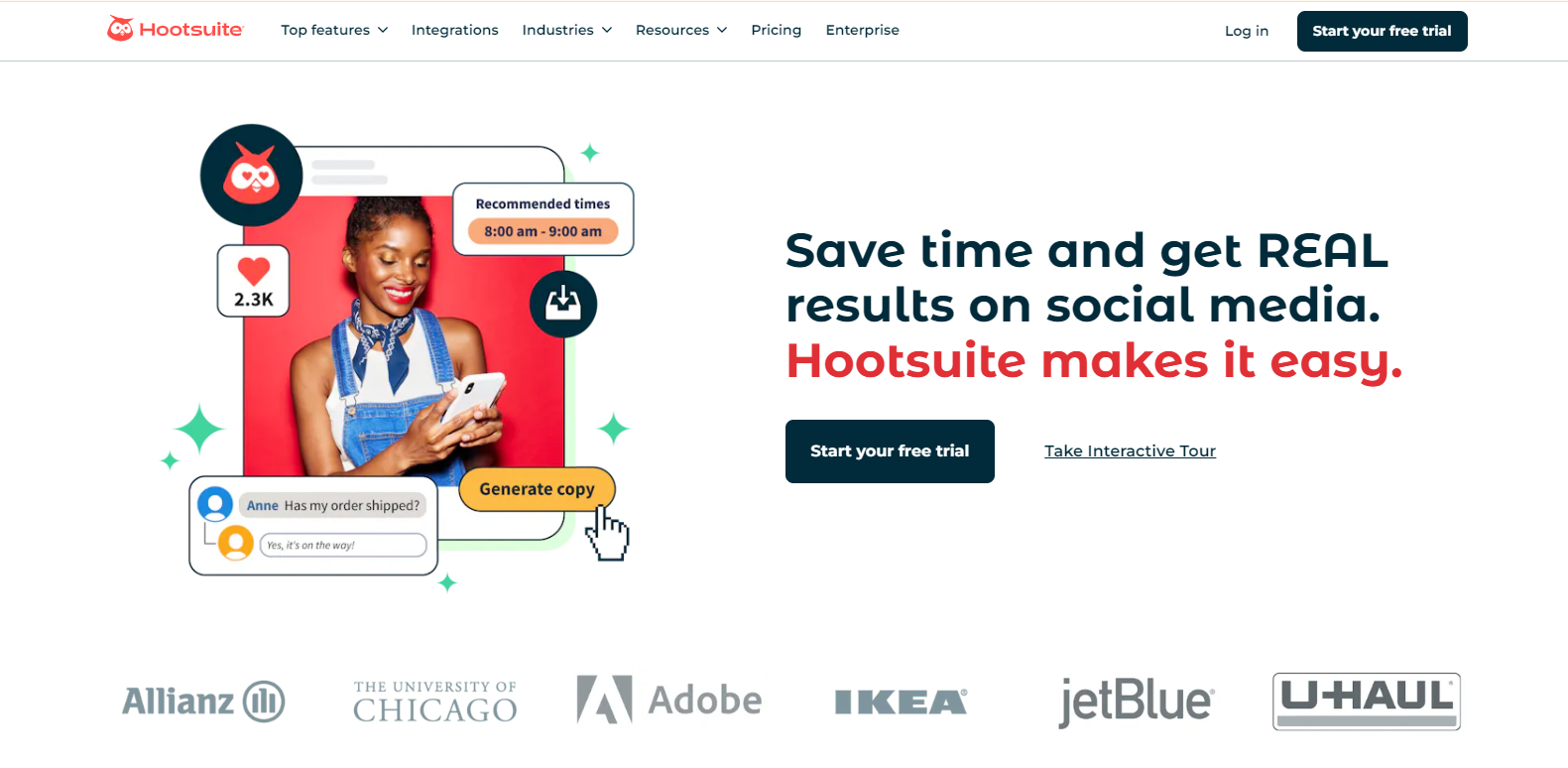 Hootsuite's homepage