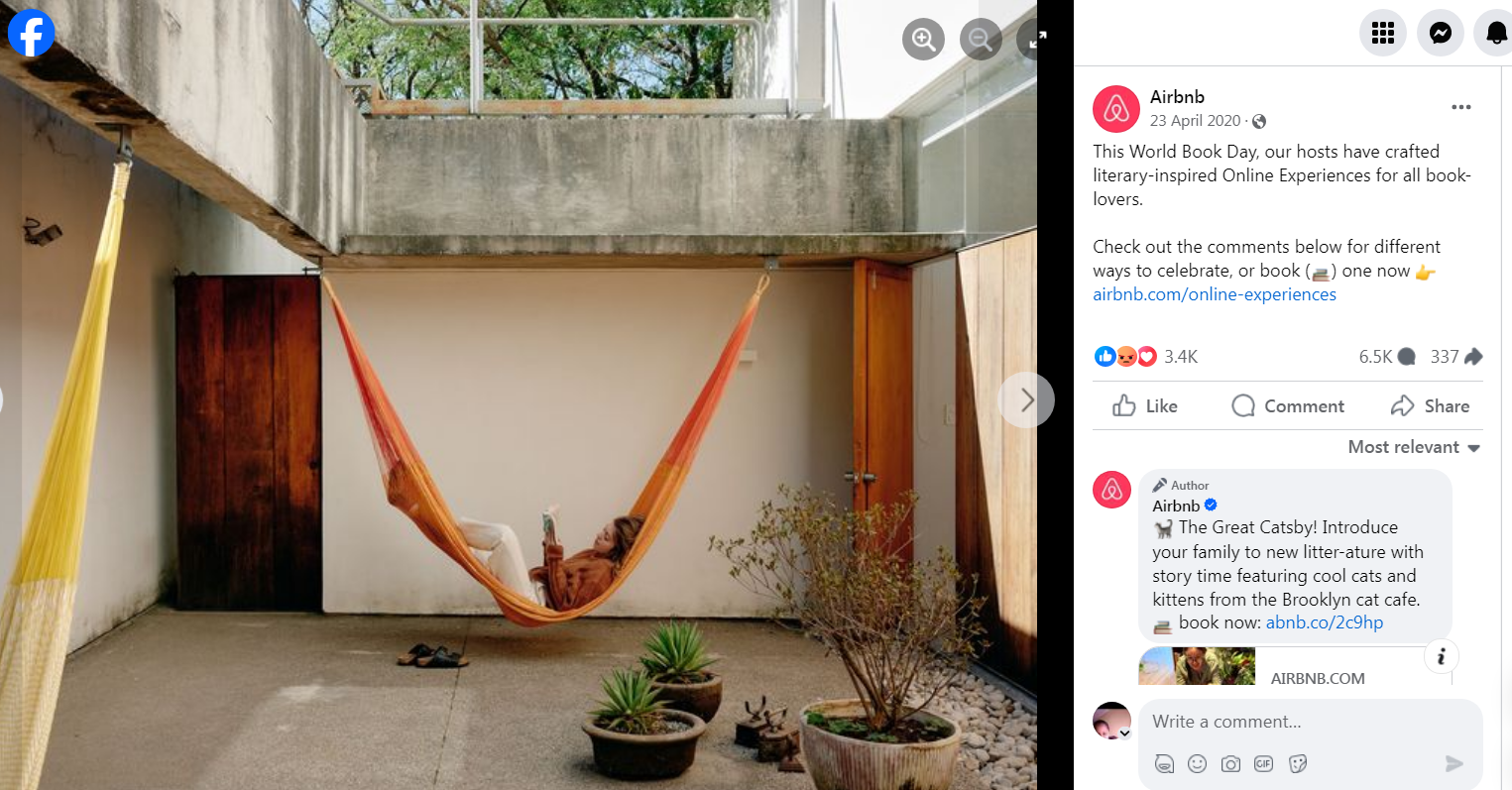 Snapshot of a Facebook post by Airbnb