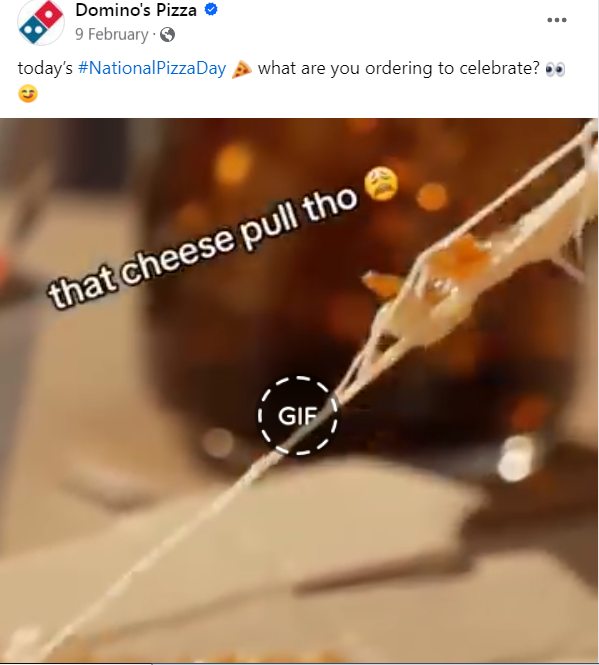 Snapshot of a Facebook post by Dominos