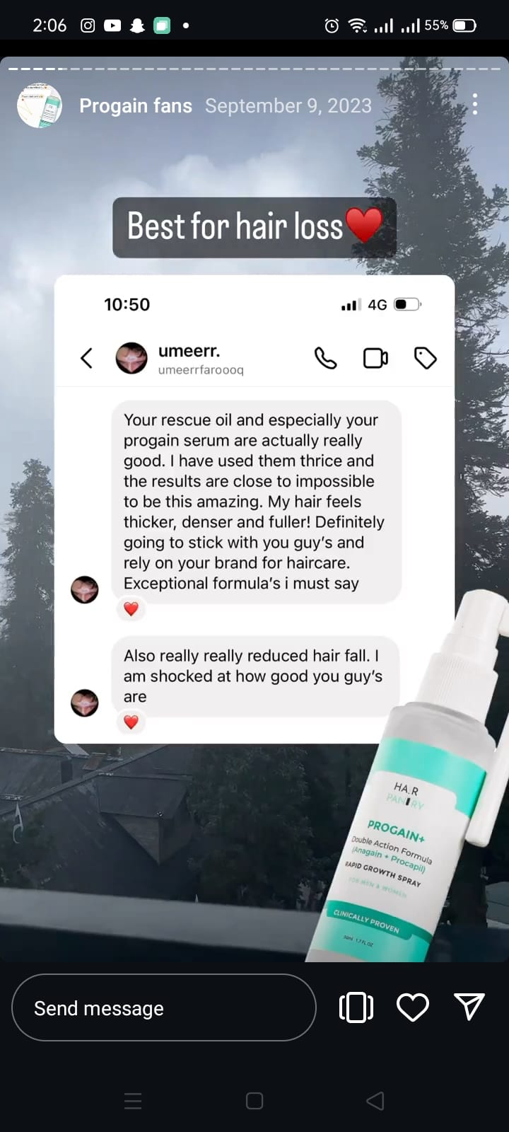 A snapshot of customer testimonials used in Instagram highlights