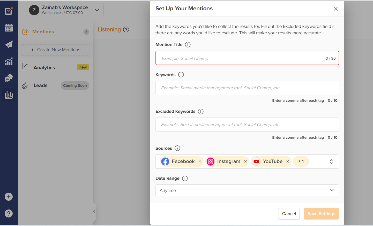 A snapshot of Social Champ’s social listening tool