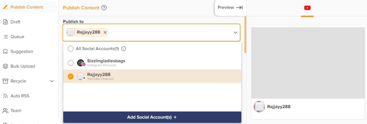 A snapshot of Social Champ dashboard