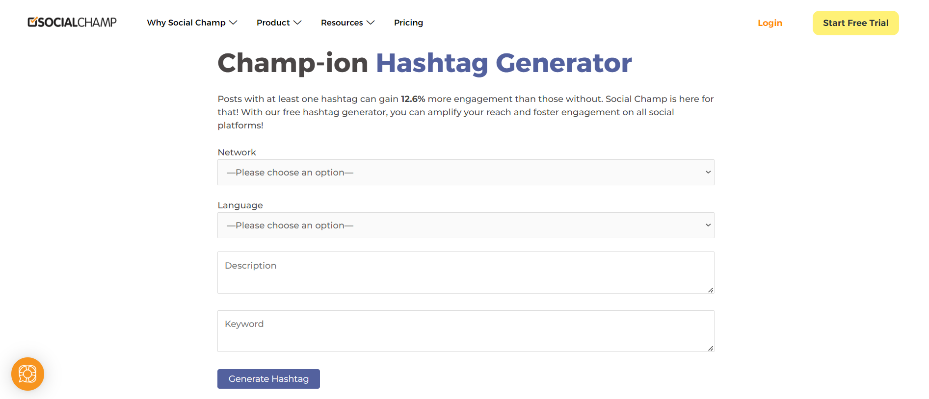 Social Champ's free hashtag generator